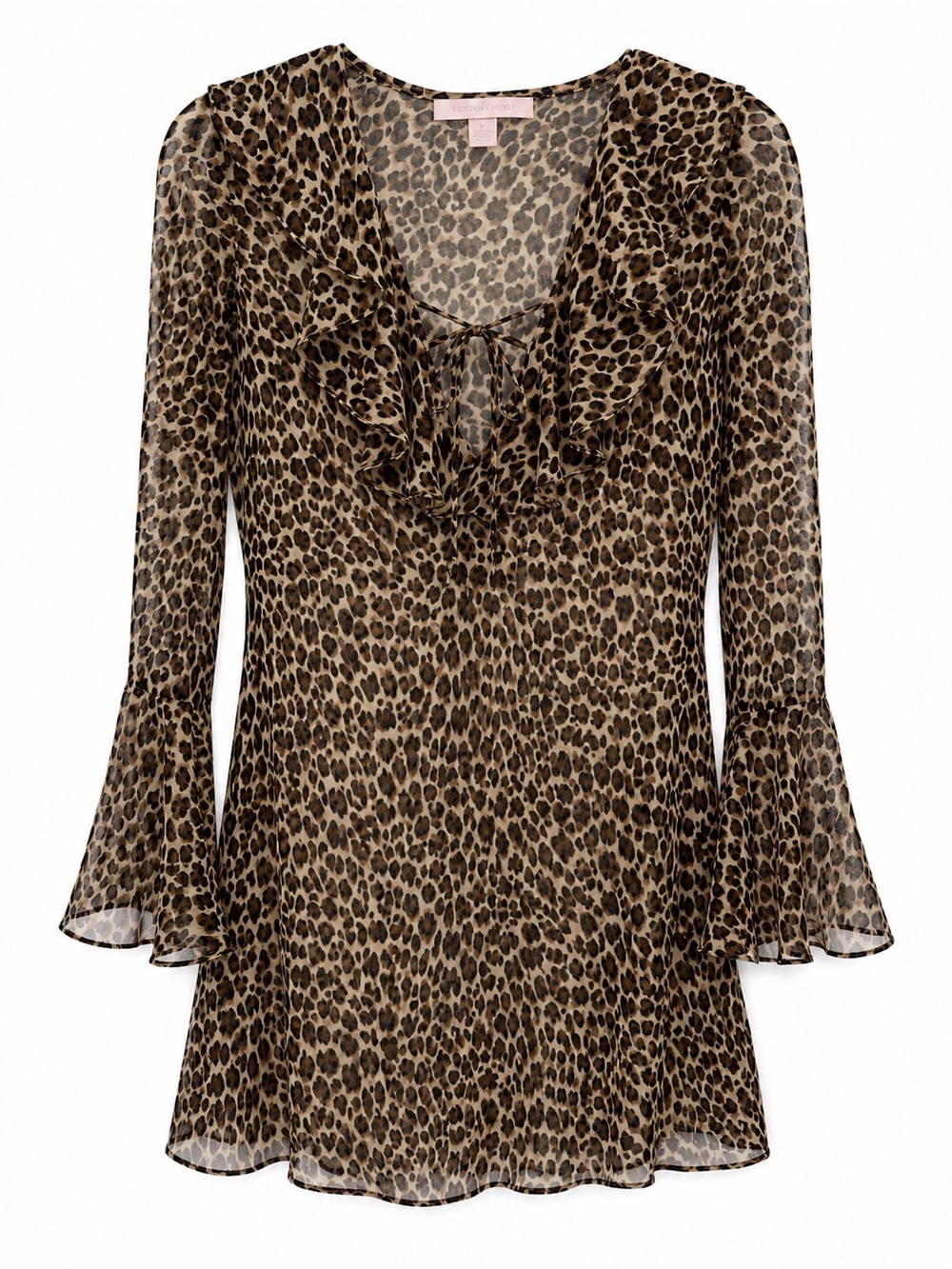 Victoria's Secret Sheer Leopard Print Ruffle Mini Dress Medium Y2K